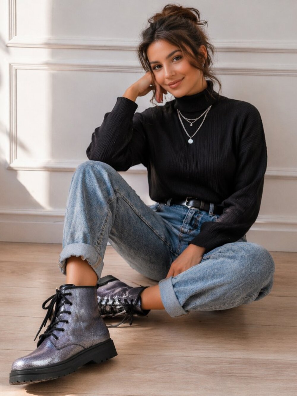 Patrizia Poweress Chunky Platform Gunmetal Metallic Combat Boots EU 36/US 6